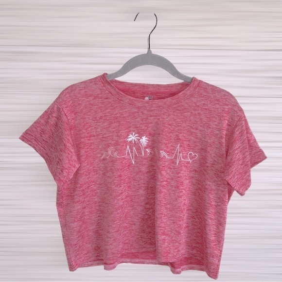 Heart-Beach-Palm Trees Dri-Fit Crop Top - Picture 1 of 3